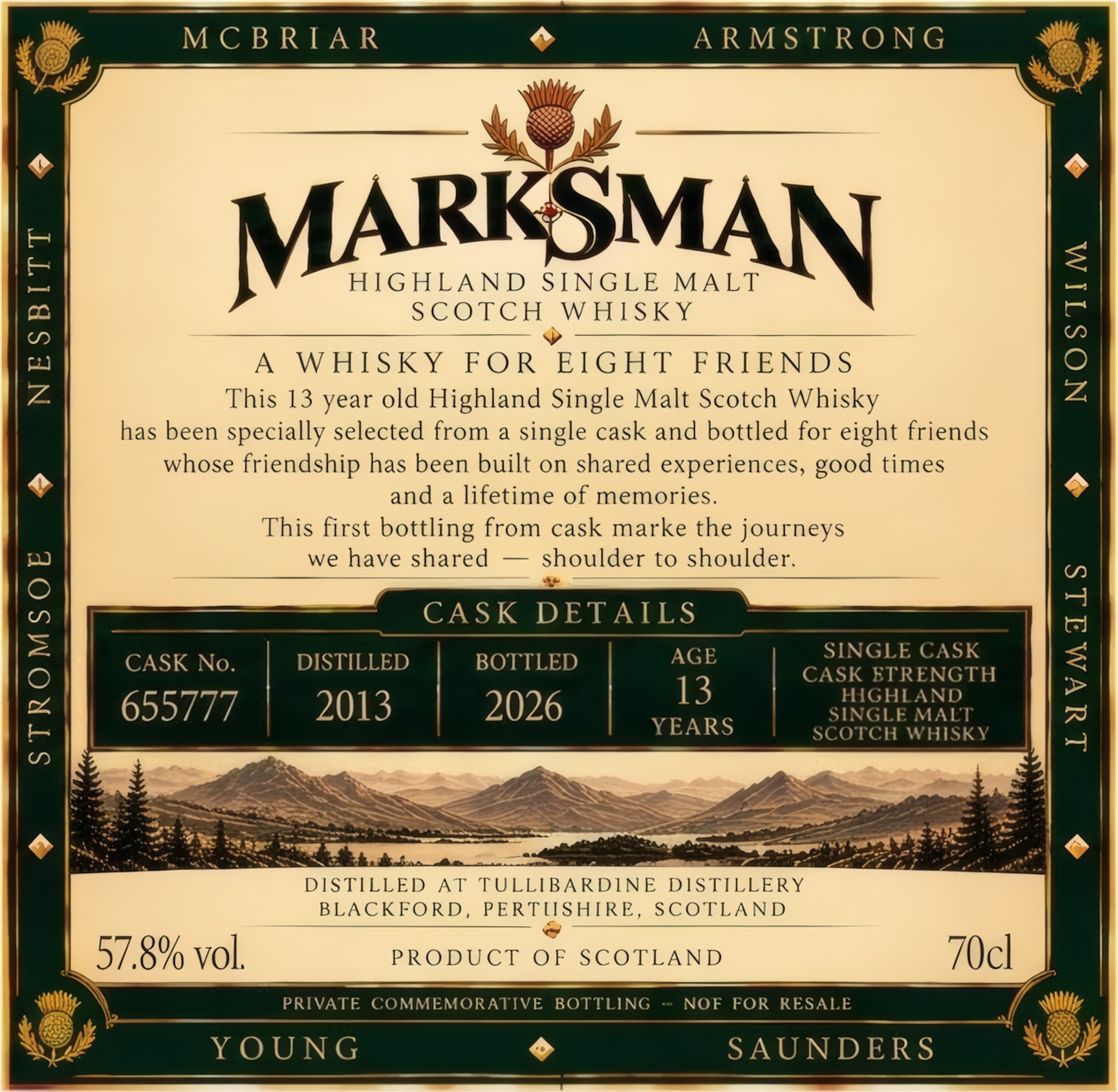 Marksman Whisky Back Label - Cask Details and Dedication